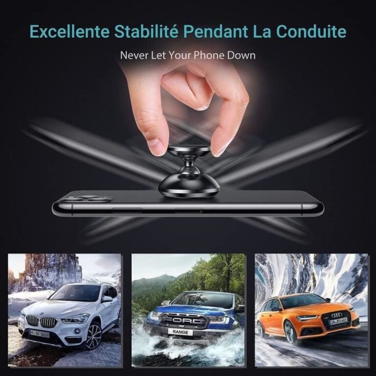 Support Téléphone Voiture Magnétique Universel pour Smartphone Rotation 360°Acier