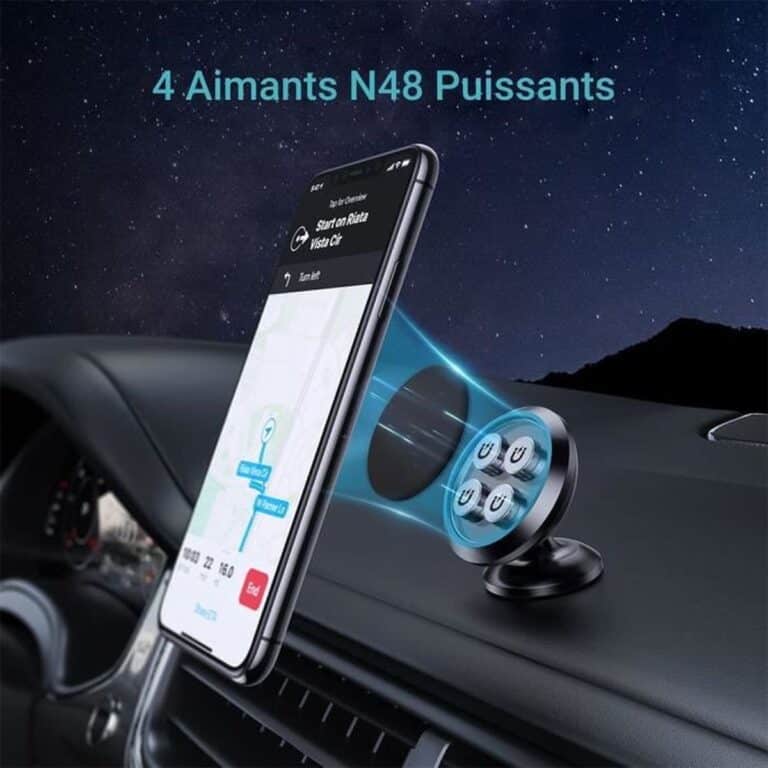 Support Téléphone Voiture Magnétique Universel pour Smartphone Rotation 360°Acier