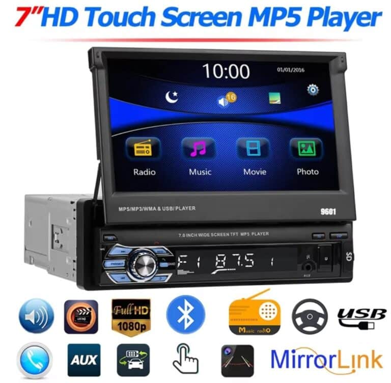 Autoradio 7 pouces 1 Din écran rétractable HD voiture lecteur MP5 autoradio support Bluetooth/USB/Aux