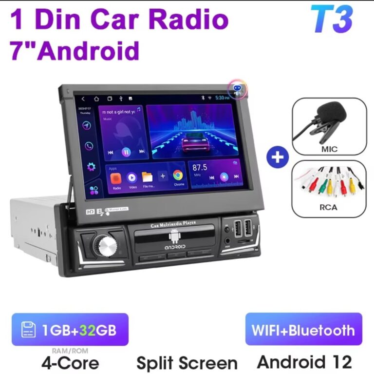 Autoradio Android Ecran Rétractable 7Pouces Navigation GPS Wi-Fi