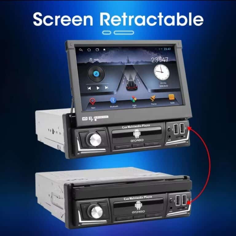 Autoradio Android Ecran Rétractable 7Pouces Navigation GPS Wi-Fi
