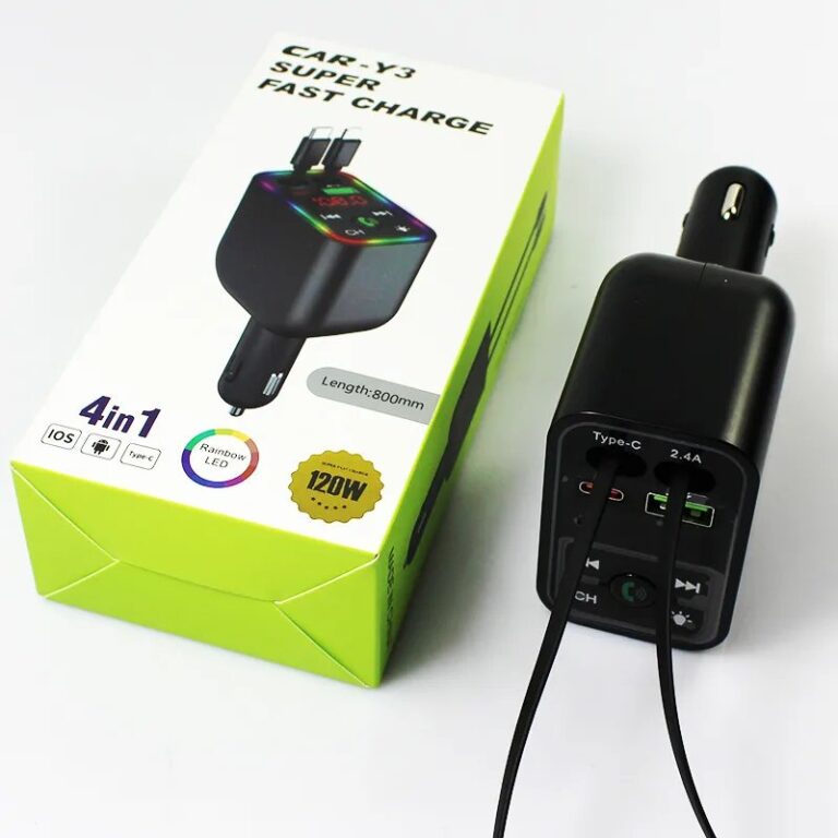 Bluetooth et Chargeur de Voiture Fast  Rétractable 4en1 120 W