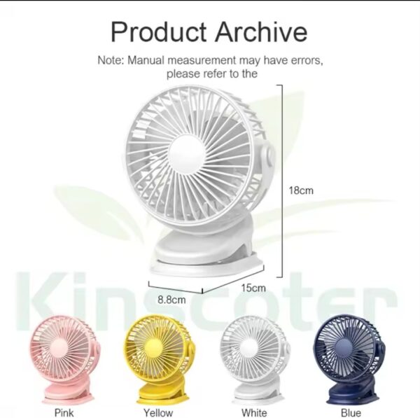 Ventilateur portable à pince  chargement USB avec LED