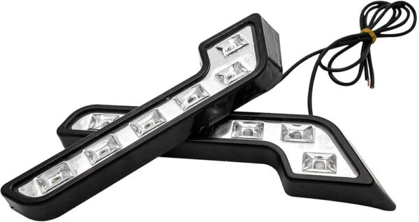 Lot de 2 feux de jour 6 LED pour voiture - Blanc - 12V