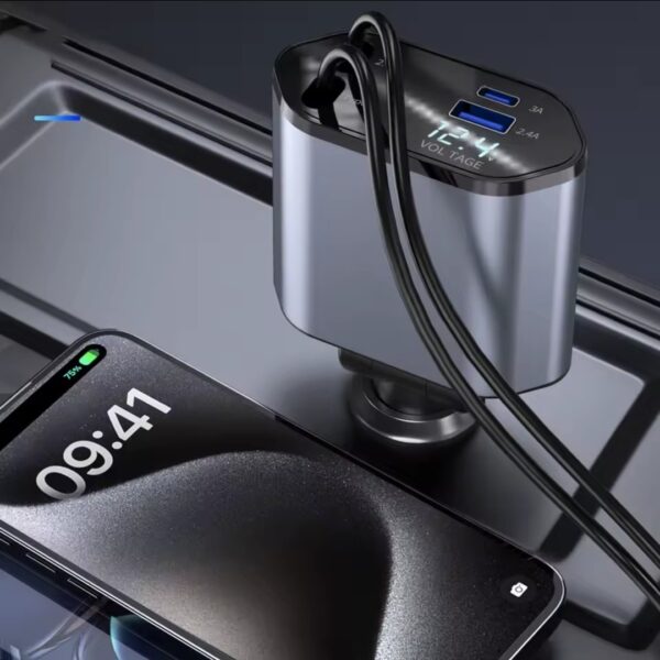 Chargeur Fast de voiture 4 en 1 câble rétractable 66W