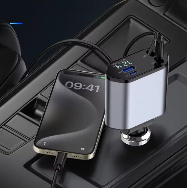 Chargeur Fast de voiture 4 en 1 câble rétractable 66W