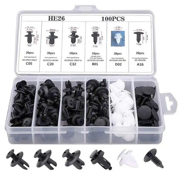 Boite d'agrafe et clips plastique 100pcs