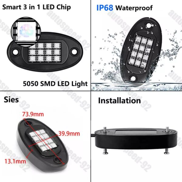 Kit éclairage Passage roue 4x4 LED RGB 6Pcs