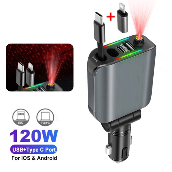 Chargeur Fast Type C + IOS et Eclairage ciel etoilé 120W