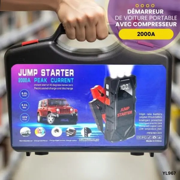 Demarreur + compresseur multifonctions 18000mAh 2000A