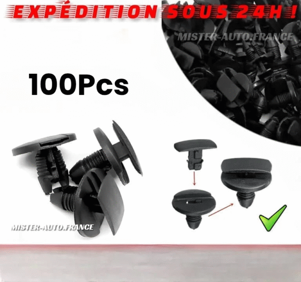 100Pcs Agrafe Clips Fixation Garniture PEUGEOT/CITROEN/RENAULT Garde-Boue _ Pare-choc