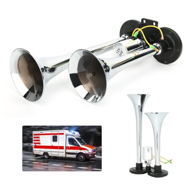 Klaxon double trompette pneumatique 130db 12/24V
