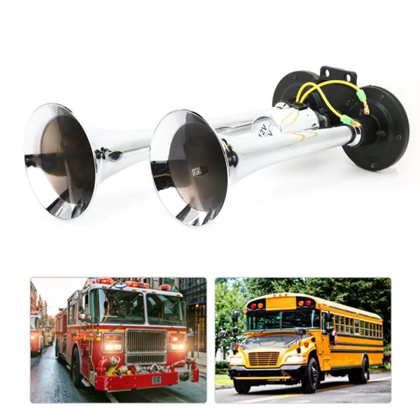 Klaxon double trompette pneumatique 130db 12/24V