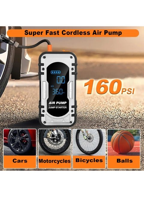 Démarreur de voiture avec compresseur et power bank,torch 4en1 +120W