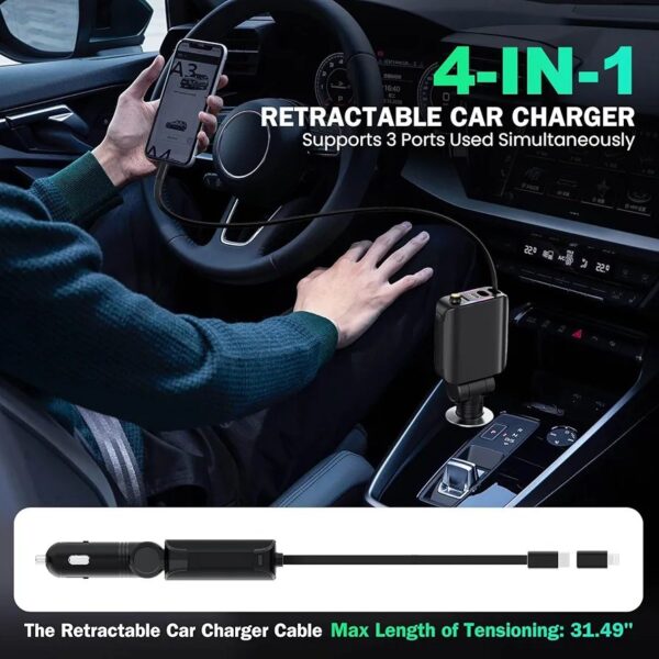 Chargeur de voiture rétractable avec éclairage d'étoiles 4 en 1