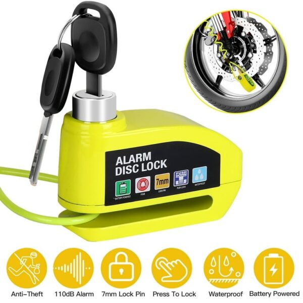Serrure à Disque Moto Avec Alarme et Cable